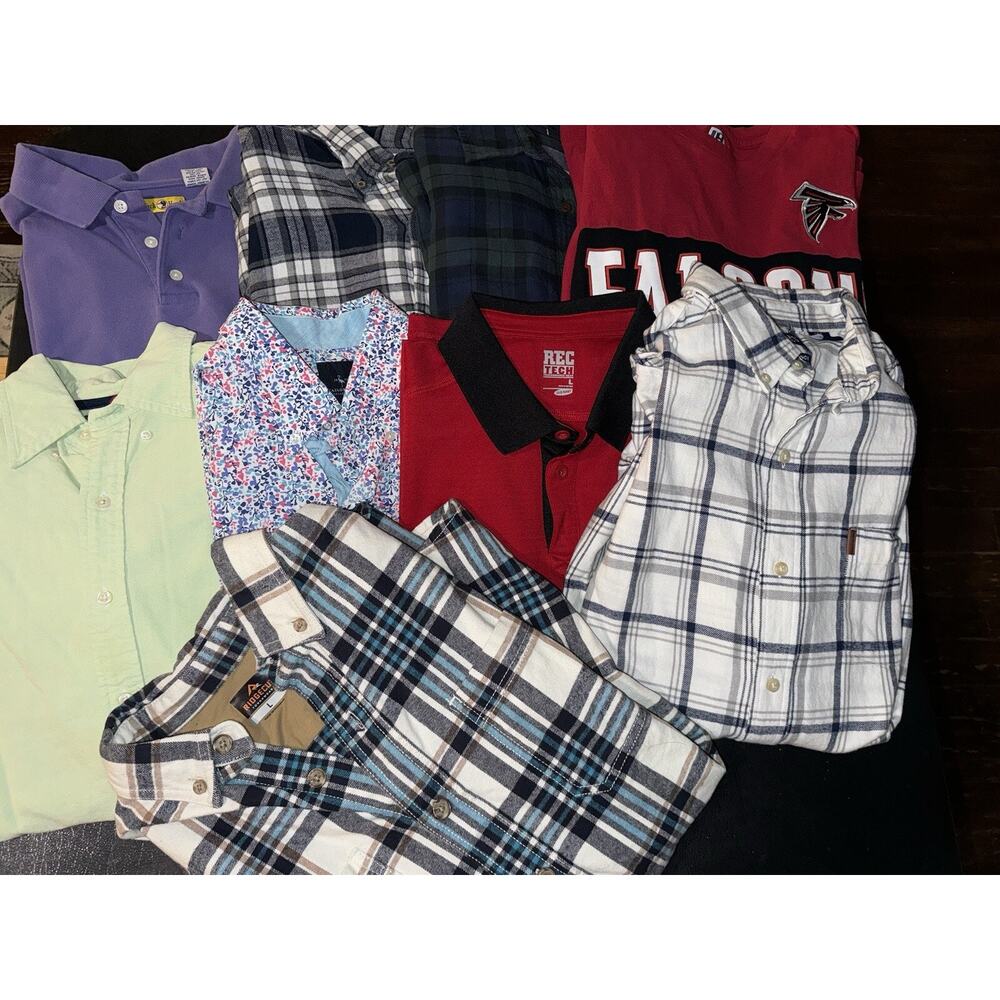 Mens Long Sleeve Button Down Up Shirts Lot Of 9 Size Large Mixed Name Brands